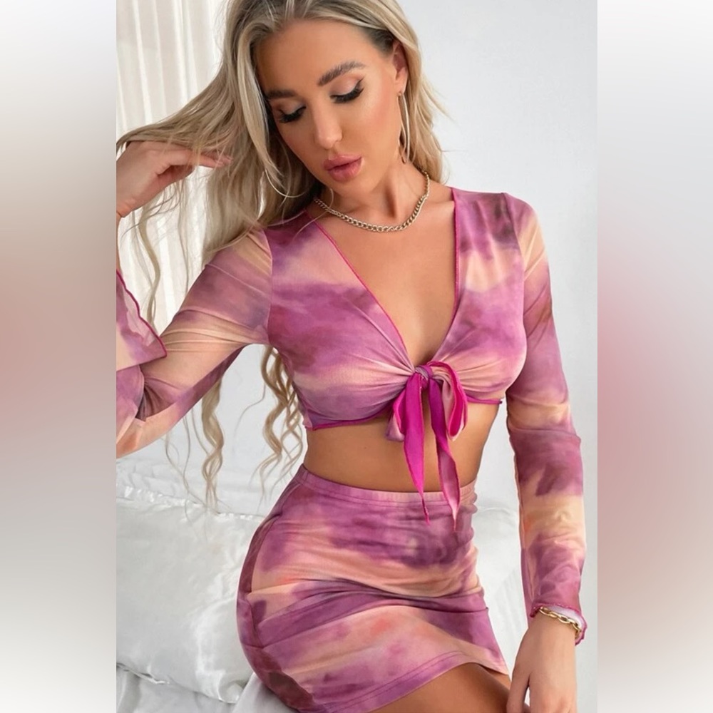 2 piece rave festival set pink